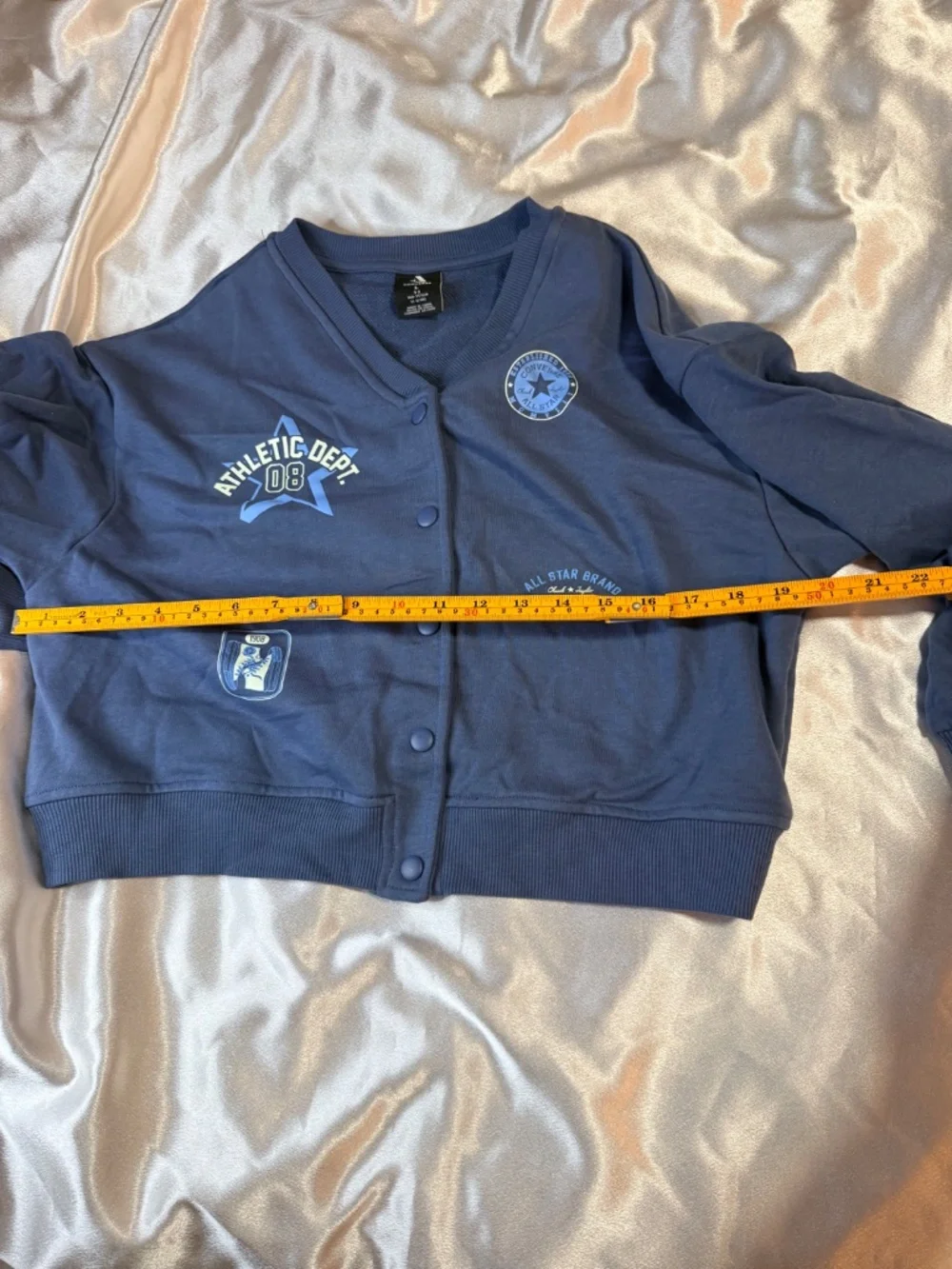Converse Girls Blue Varsity Snap Front Sweatshirt Jacket Size L 11-12